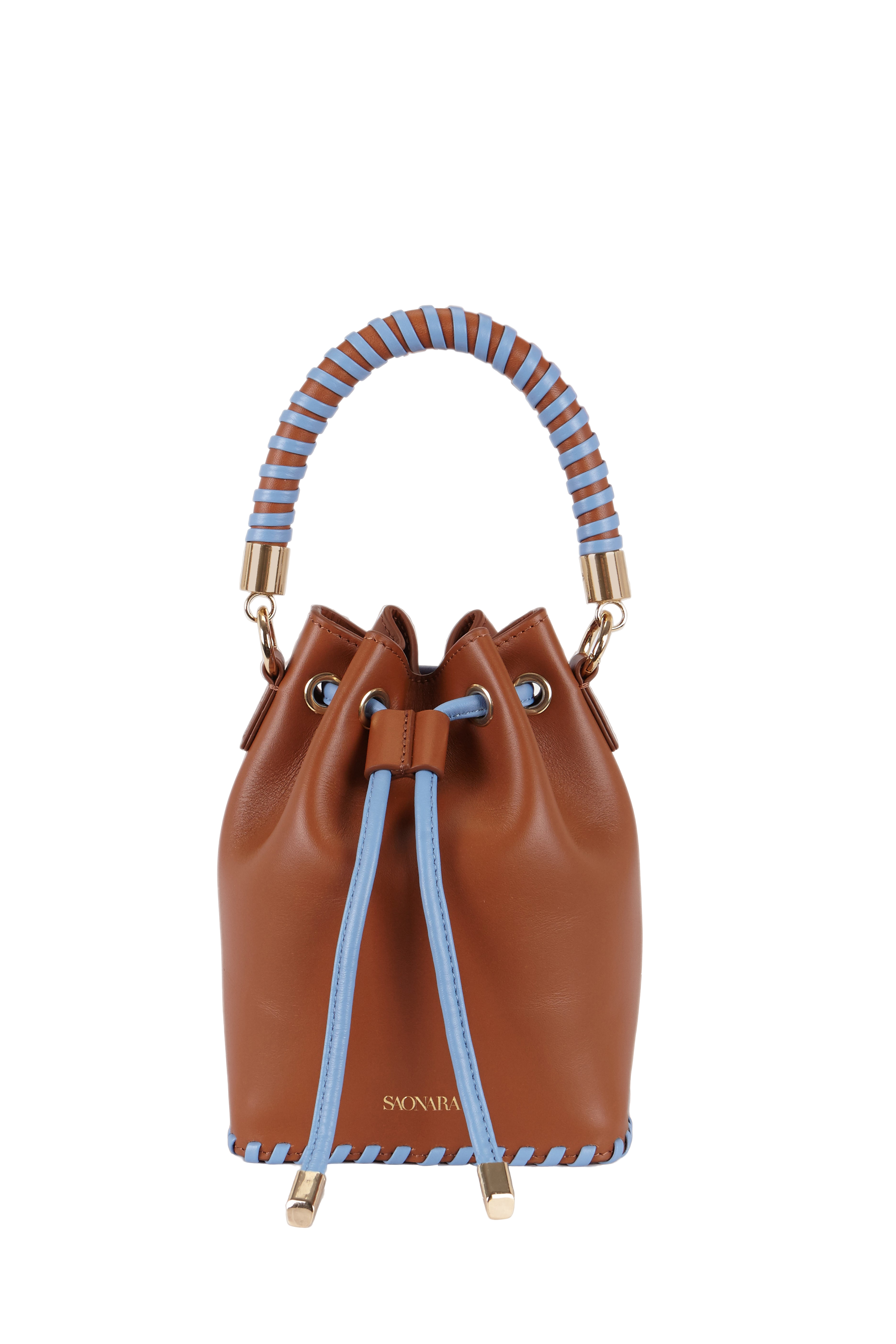 MINI BUCKET CARAMEL / BLUE SKY LEATHER | Women's Bucket bags - Saonara - Modalova