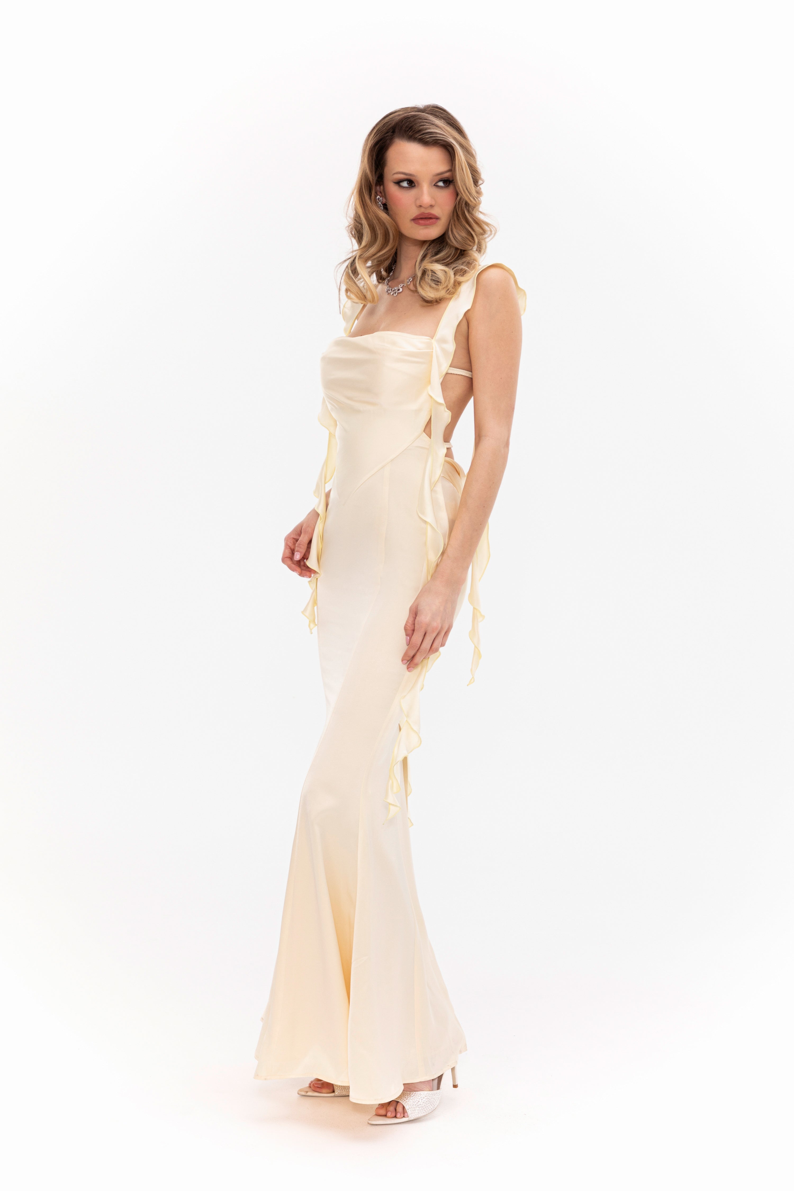 Caroline Dress in | Women’s Draped Backless Gown with Lace Straps & Fishtail Hem | Romantic & Radiant Occasionwear - Nana Jacqueline - Modalova