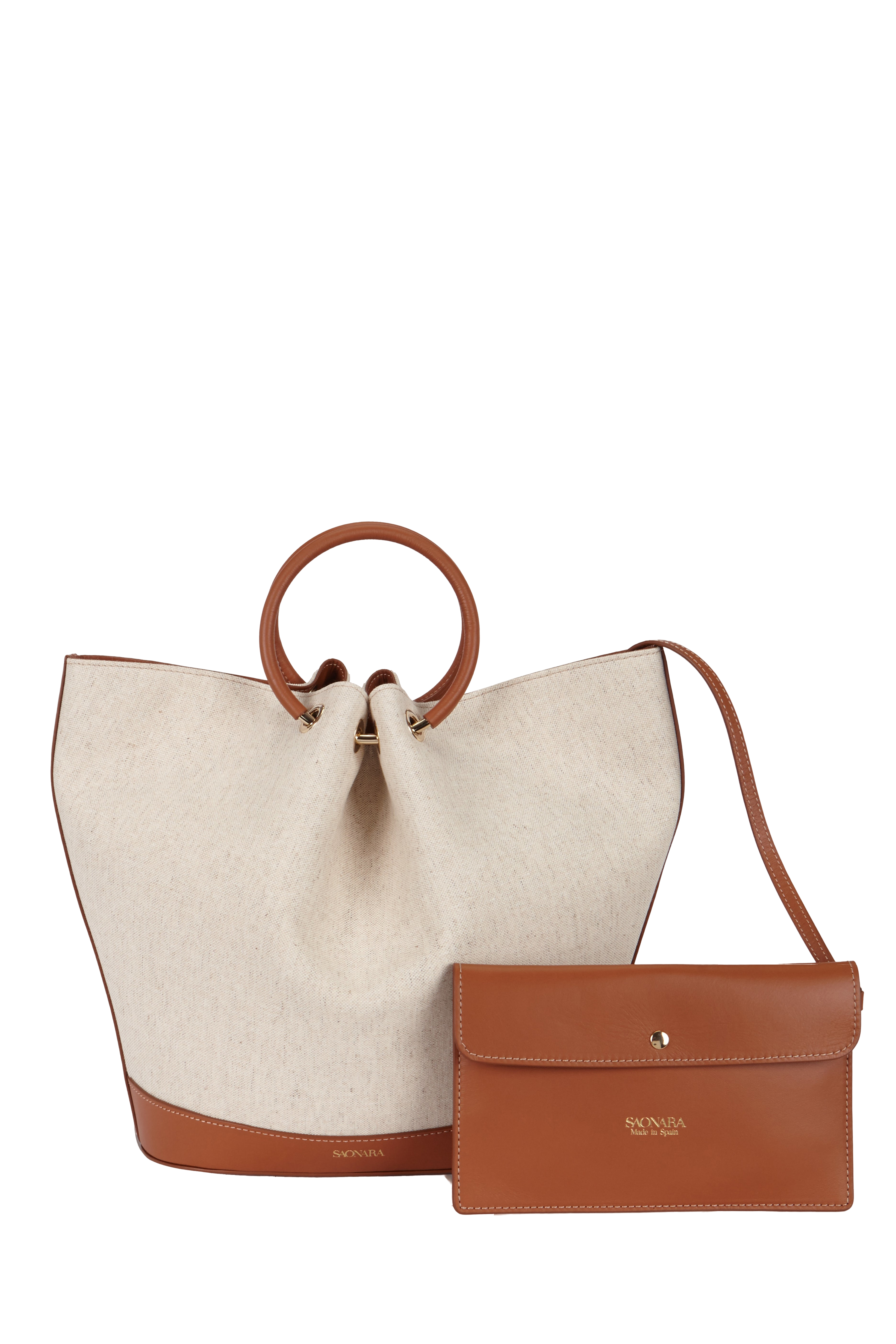 LINEN/CARAMEL LEATHER BAG | Women's Tote bags - Saonara - Modalova